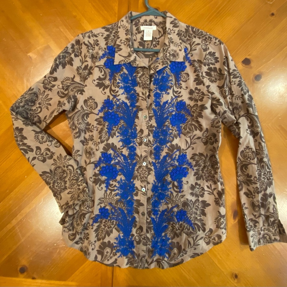 Sundance Floral Embroidered Shirt - Brown and Blue